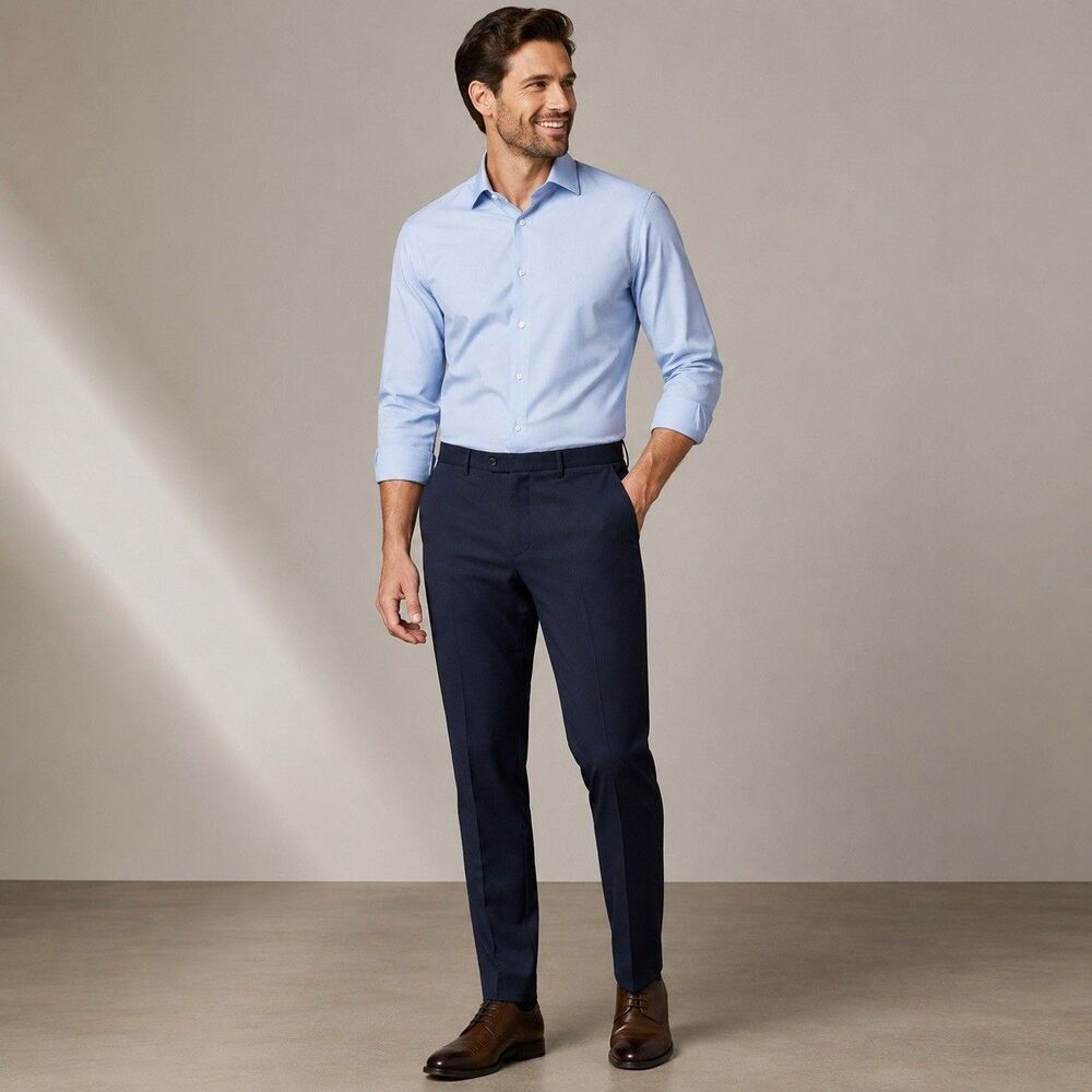 Pn12 by Zanella Italy Navy Virgin Wool Stretch Dress Pants Trousers Men's 34x31